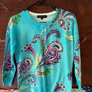 Joseph A. Qu'est-Ce Que C'est Silk Blue Patterned Cardigan Sz S
